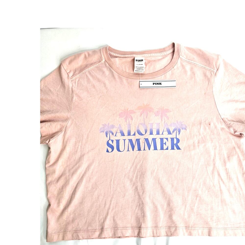 NWT VS PINK L 100% Cotton Baby‎ Pink Aloha Summer Crop